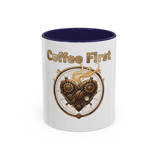 Coffee First Accent Mug — Steampunk Heart Design (11/15oz)