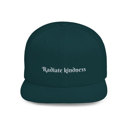 Flat Bill Snapback Hat — 'Radiate Kindness' Embroidered White Cap
