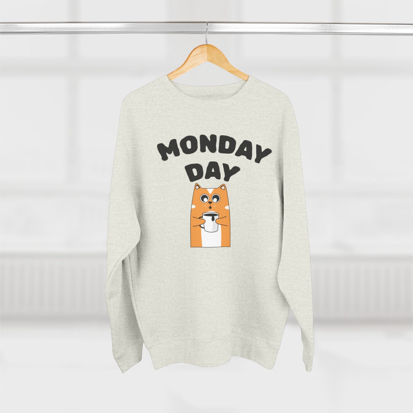 Monday Day Sweatshirt — Cute Coffee Cat Graphic Crewneck