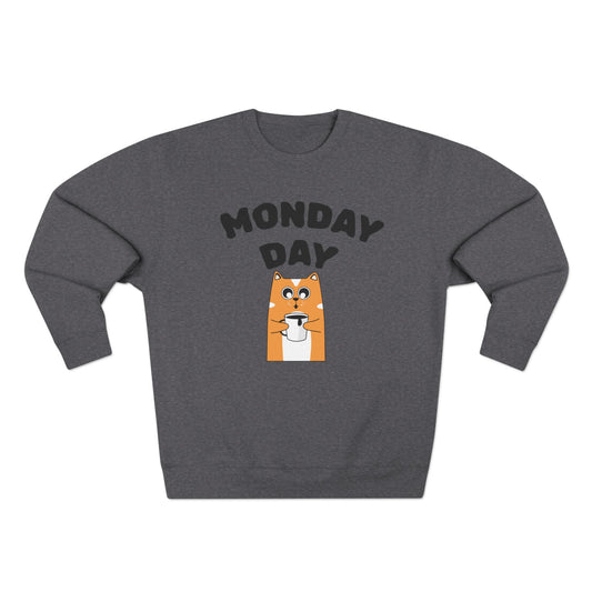 Monday Day Sweatshirt — Cute Coffee Cat Graphic Crewneck