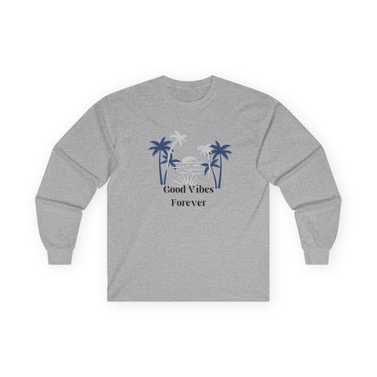 Long Sleeve Tee — "Good Vibes Forever" Palm Tree Beach Shirt
