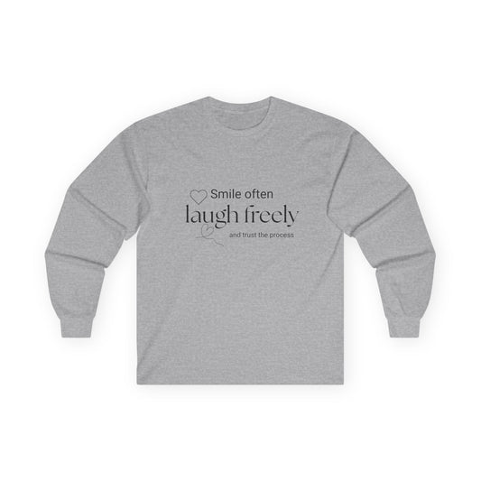 Long Sleeve Tee — "Smile often, laugh freely" Minimal Inspirational Shirt