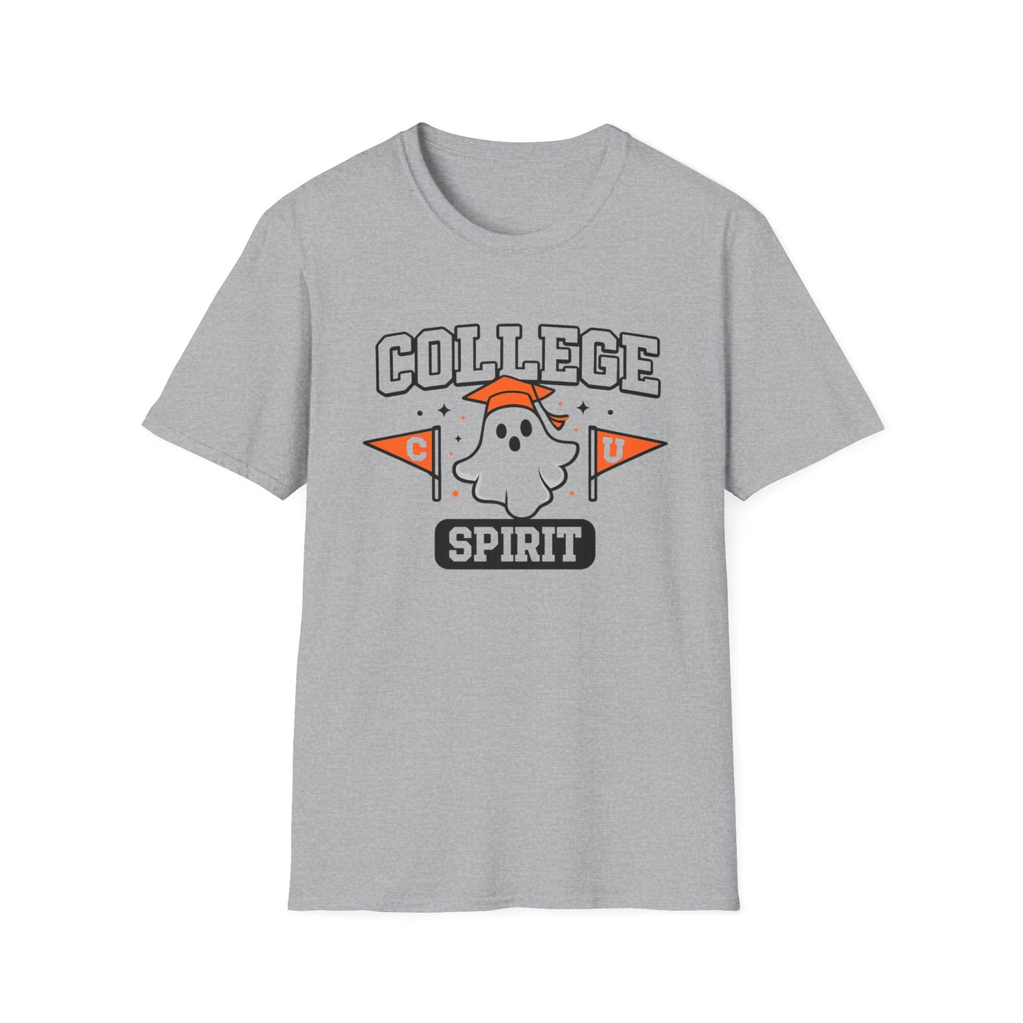 College Spirit T-Shirt — Cute Ghost Mascot with Pennants