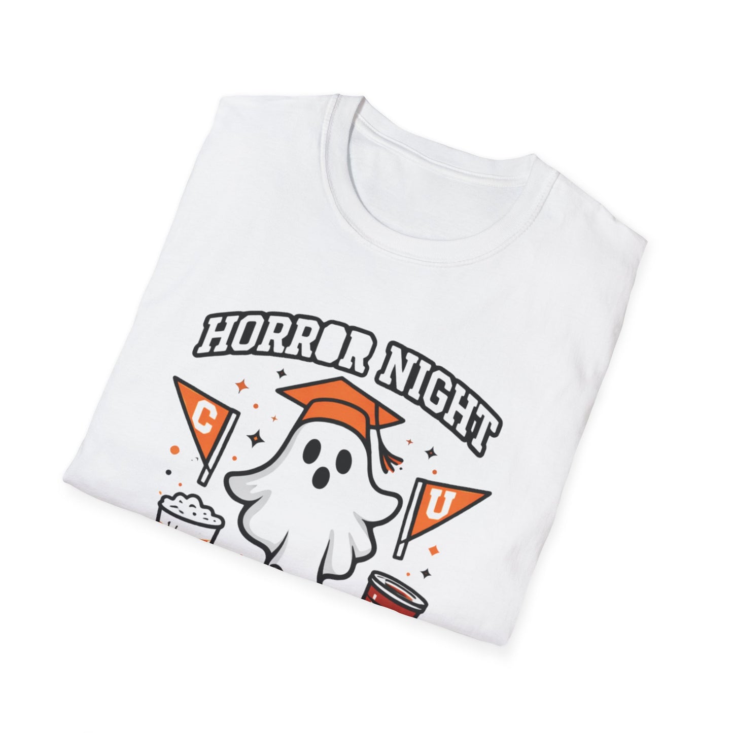 Halloween Ghost Party T-Shirt — "Horror Night Party" Cute Pumpkin & Drinks Tee