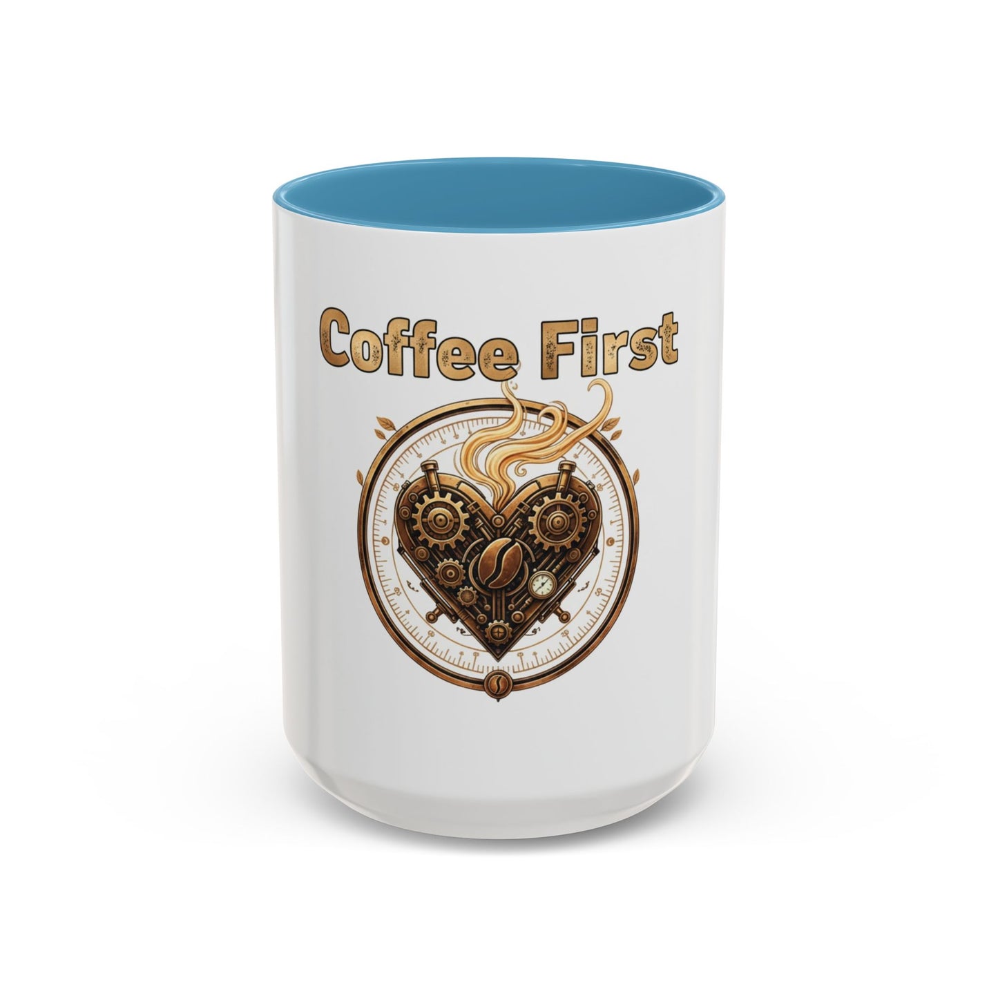 Coffee First Accent Mug — Steampunk Heart Design (11/15oz)