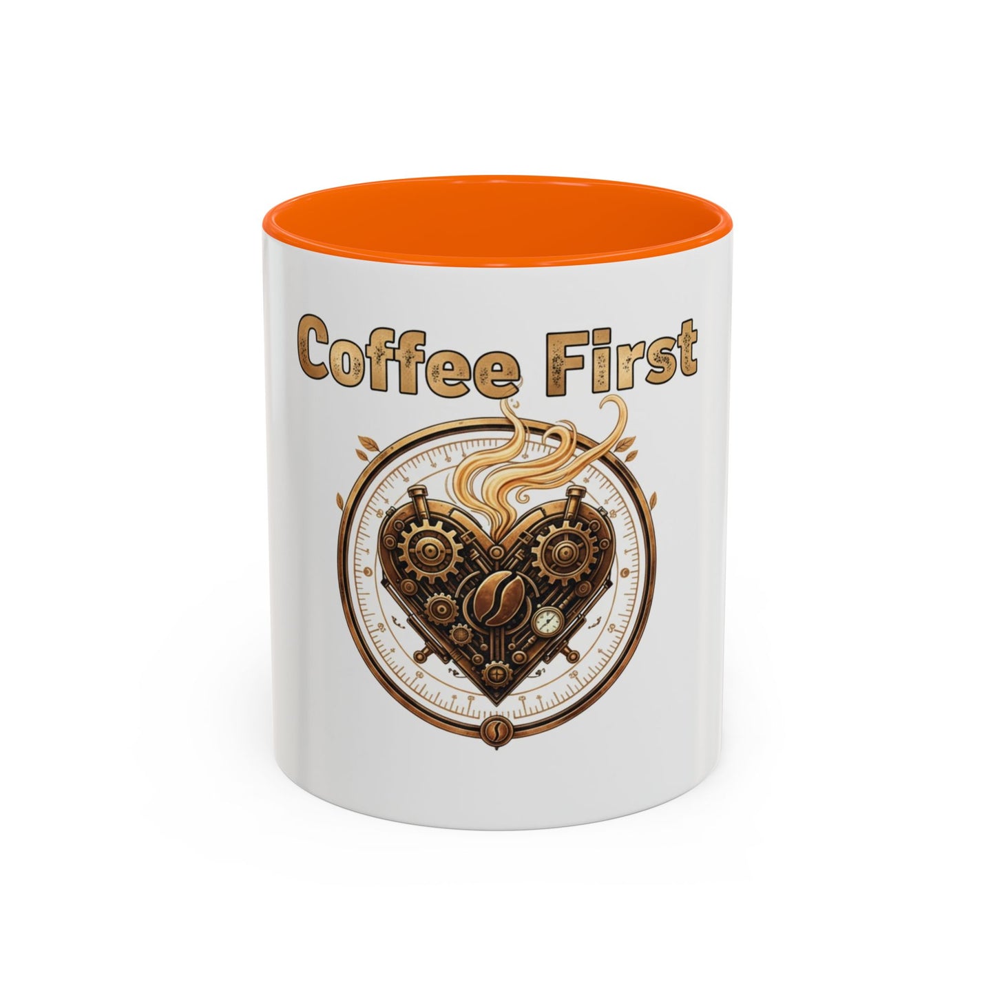 Coffee First Accent Mug — Steampunk Heart Design (11/15oz)