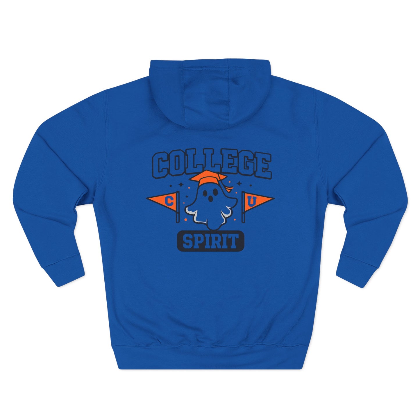 College Spirit Hoodie — Cute Ghost Mascot with Pennants