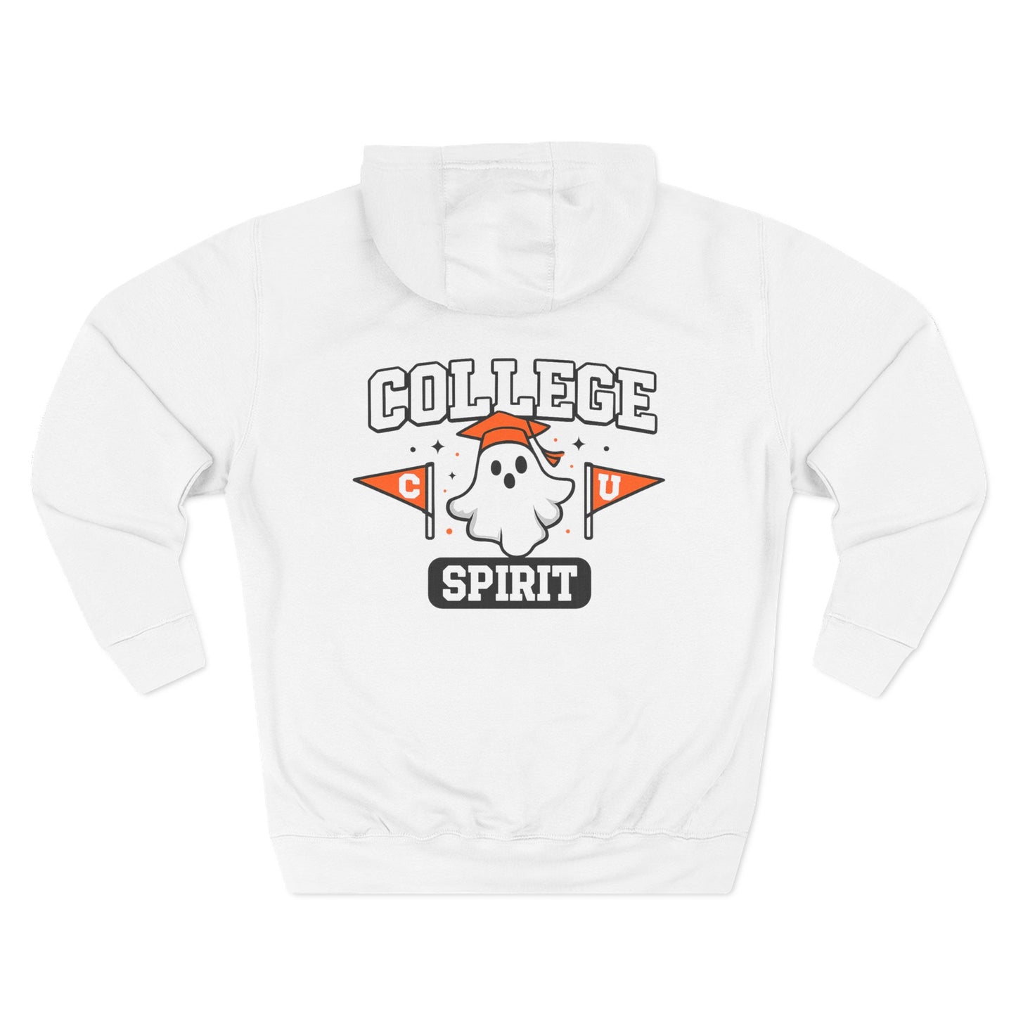 College Spirit Hoodie — Cute Ghost Mascot with Pennants