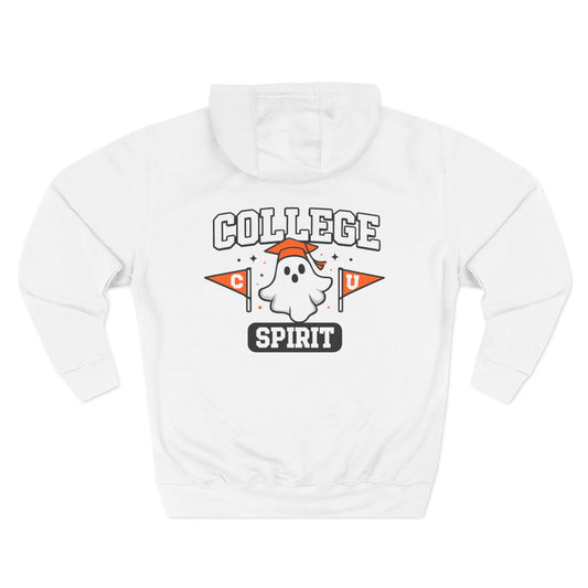 College Spirit Hoodie — Cute Ghost Mascot with Pennants