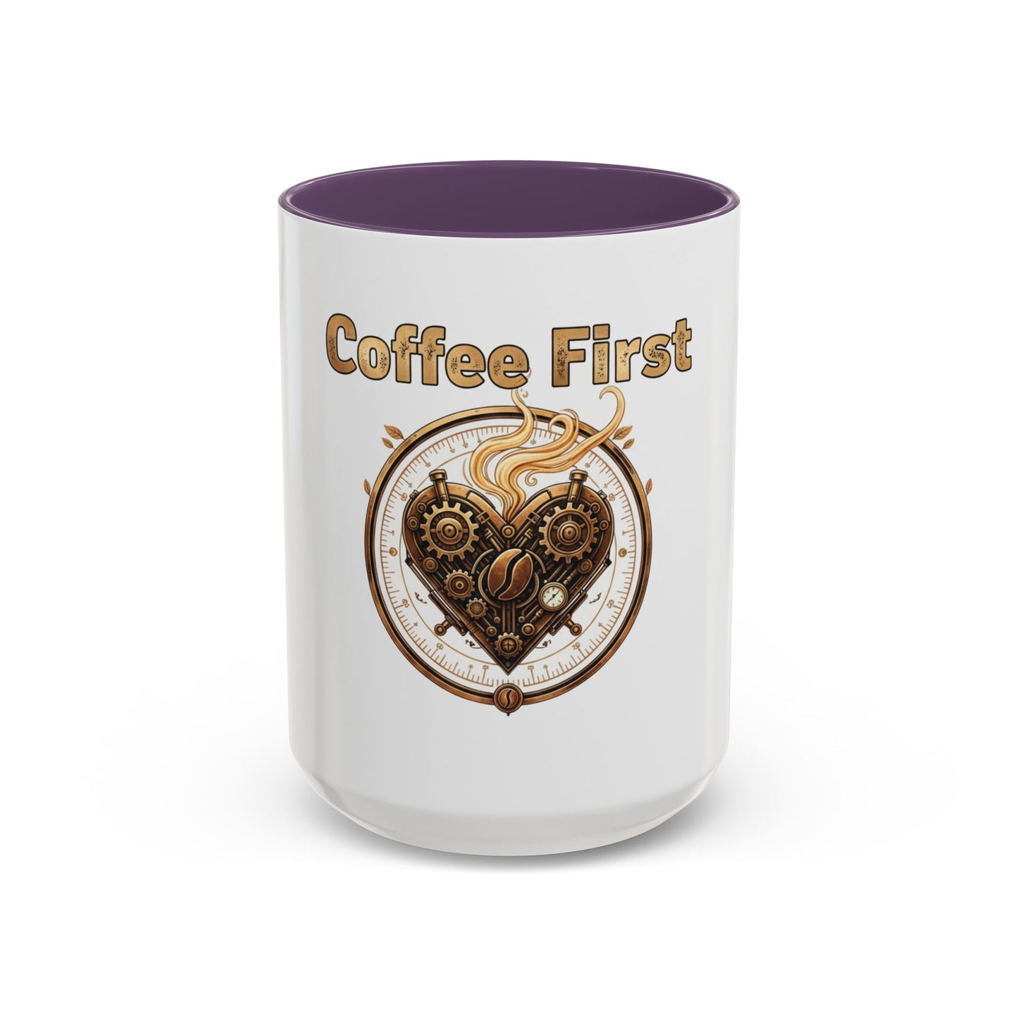 Coffee First Accent Mug — Steampunk Heart Design (11/15oz)
