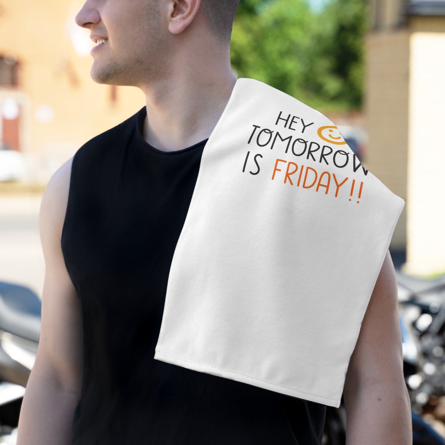 Hey Tomorrow Is Friday Rally Towel — 11x18 Motivational Game Day Towel