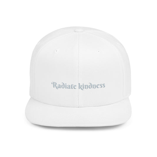 Flat Bill Snapback Hat — 'Radiate Kindness' Embroidered White Cap
