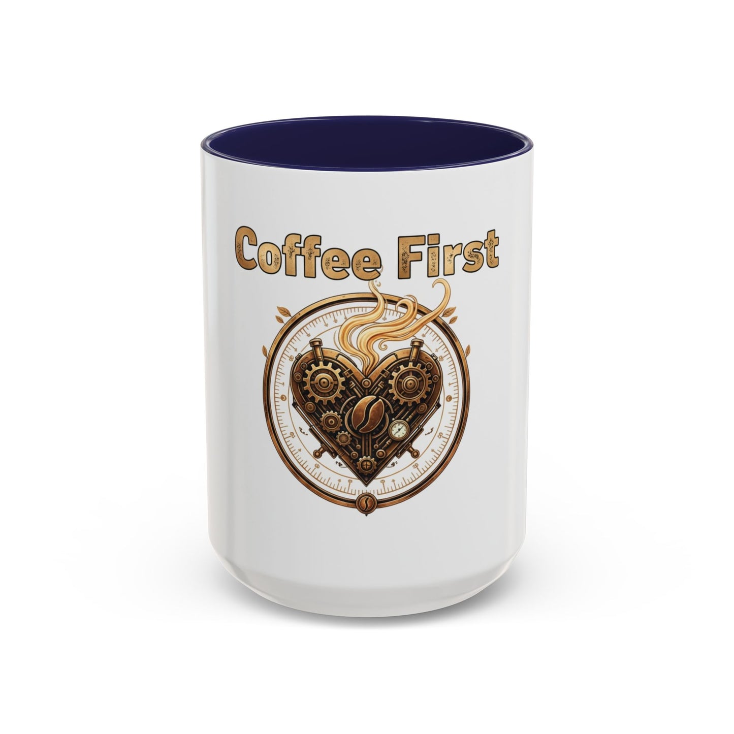 Coffee First Accent Mug — Steampunk Heart Design (11/15oz)
