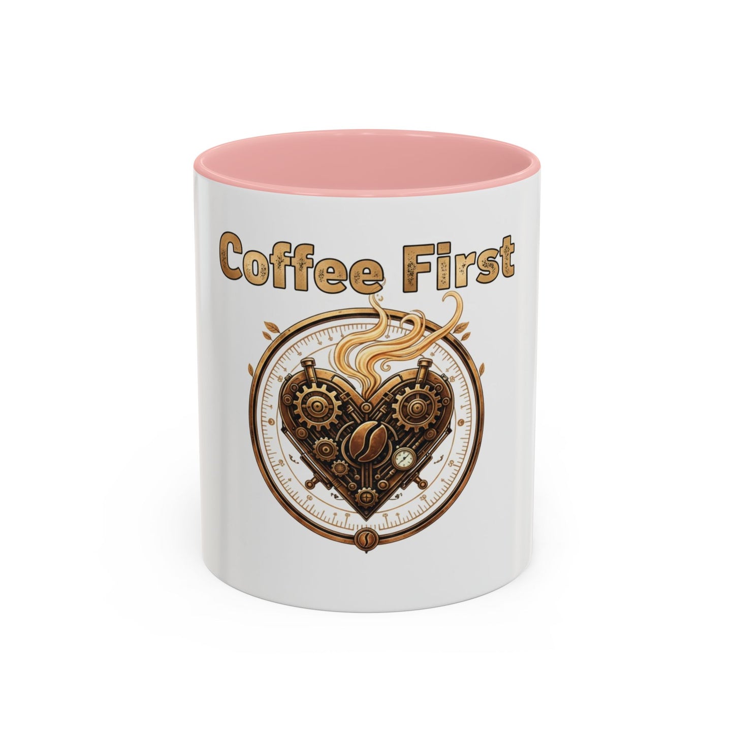 Coffee First Accent Mug — Steampunk Heart Design (11/15oz)