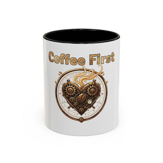 Coffee First Accent Mug — Steampunk Heart Design (11/15oz)