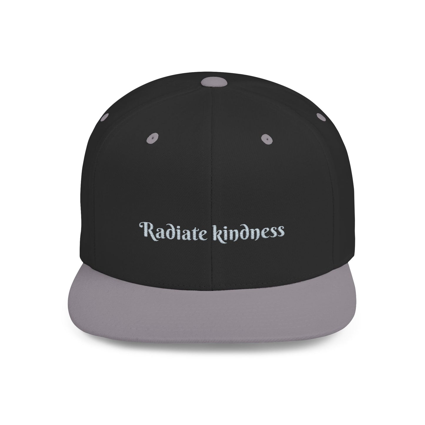 Flat Bill Snapback Hat — 'Radiate Kindness' Embroidered White Cap