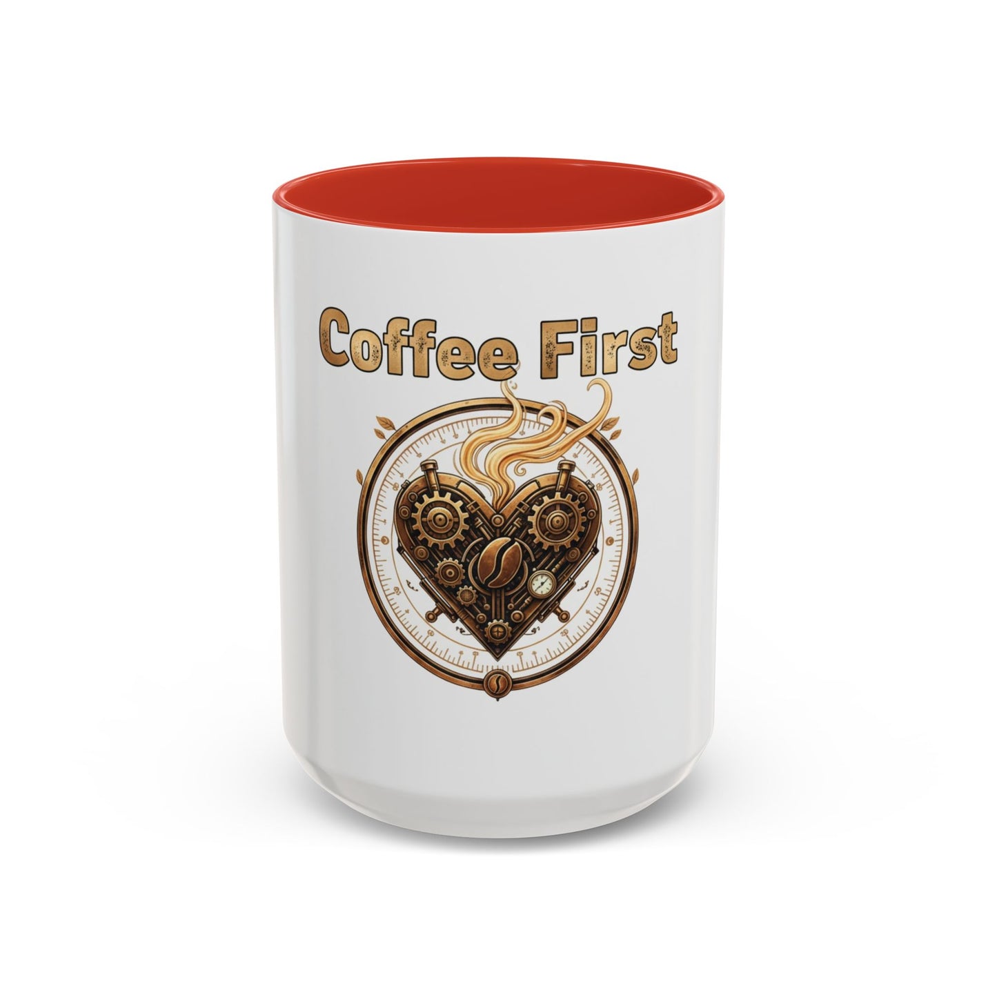 Coffee First Accent Mug — Steampunk Heart Design (11/15oz)