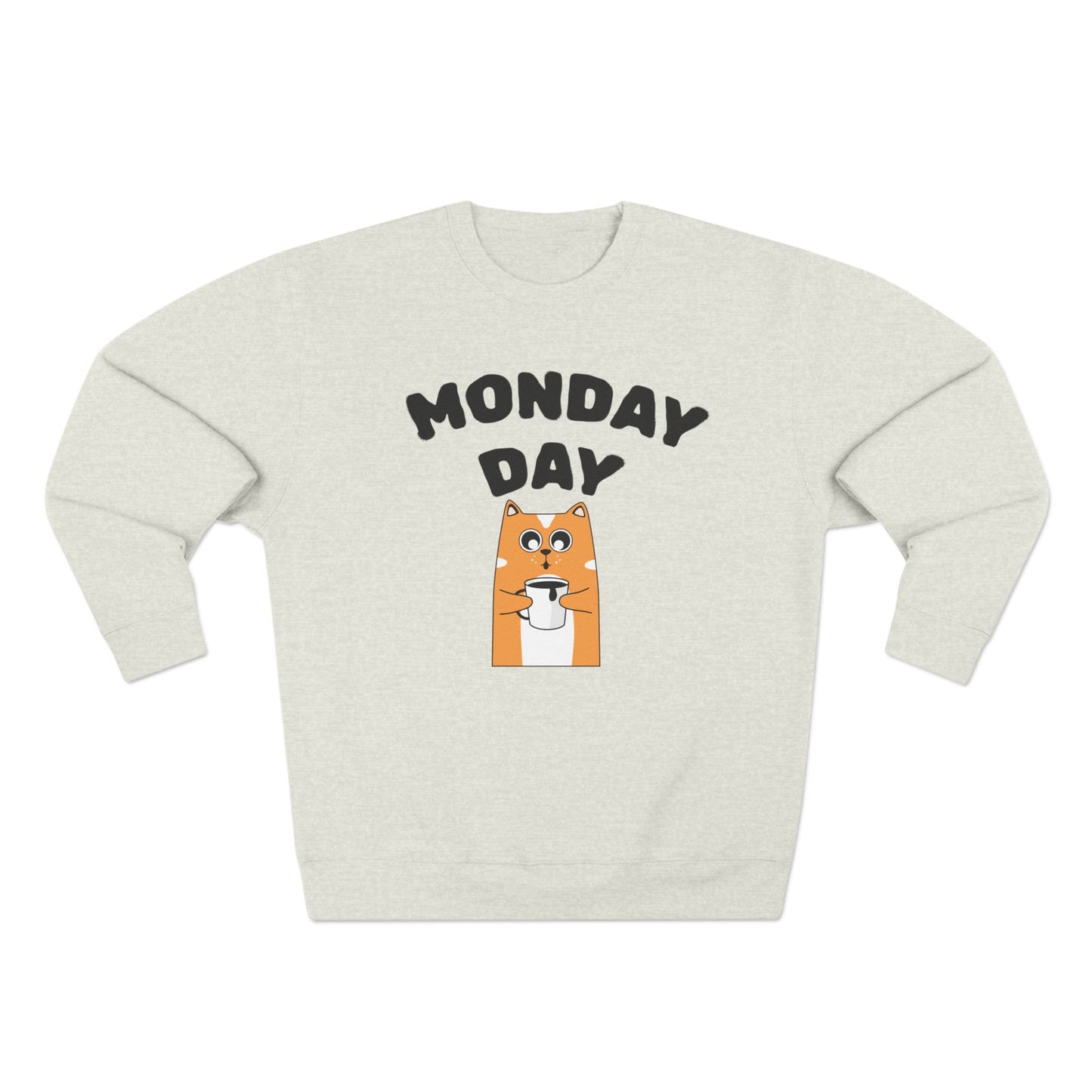 Monday Day Sweatshirt — Cute Coffee Cat Graphic Crewneck