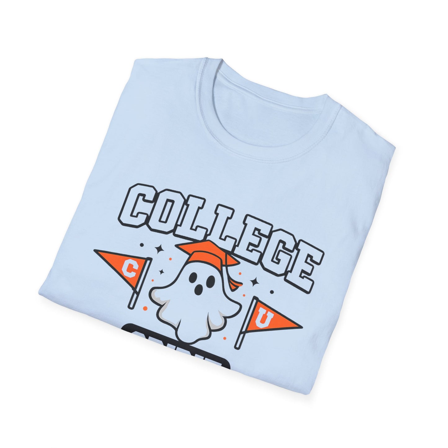 College Spirit T-Shirt — Cute Ghost Mascot with Pennants