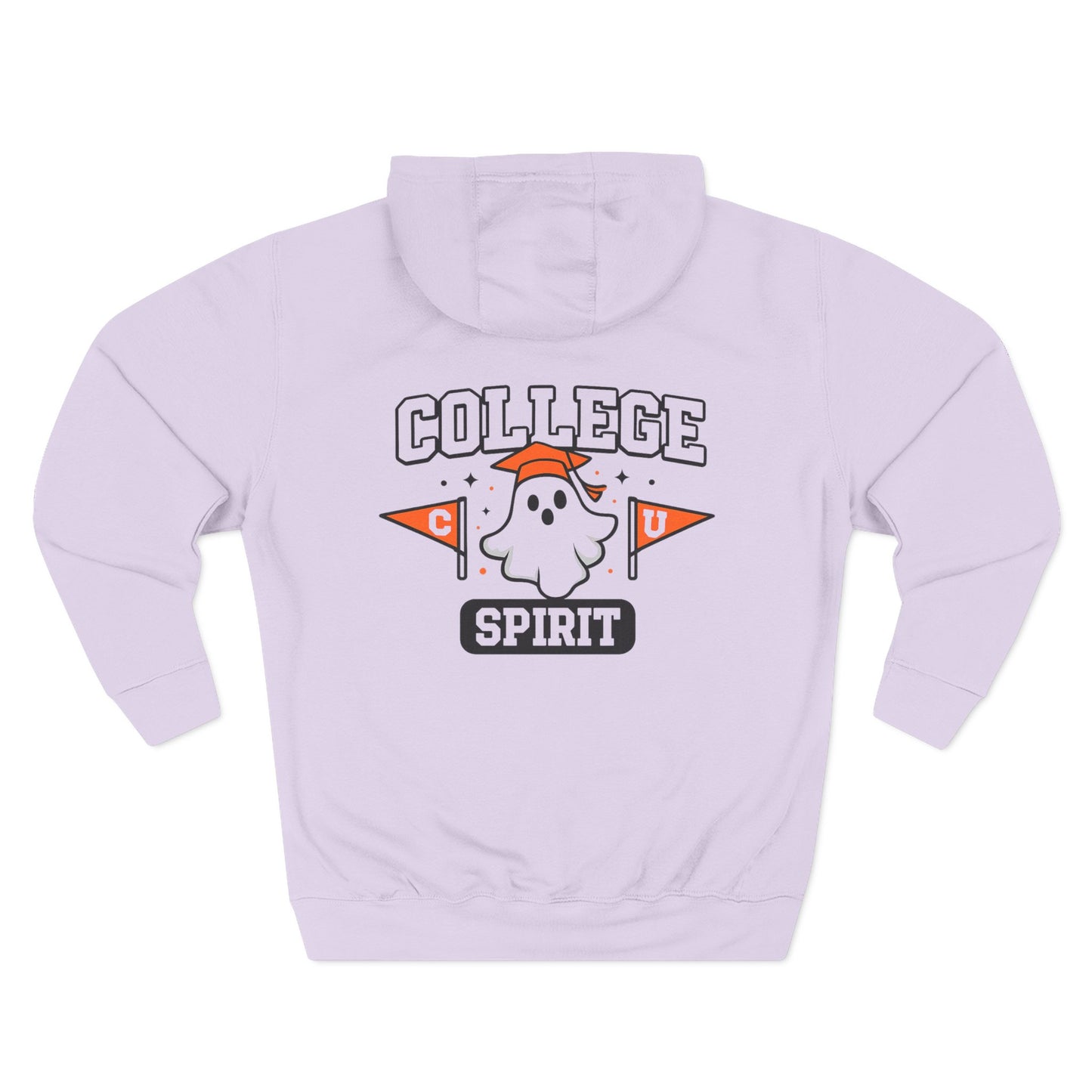 College Spirit Hoodie — Cute Ghost Mascot with Pennants