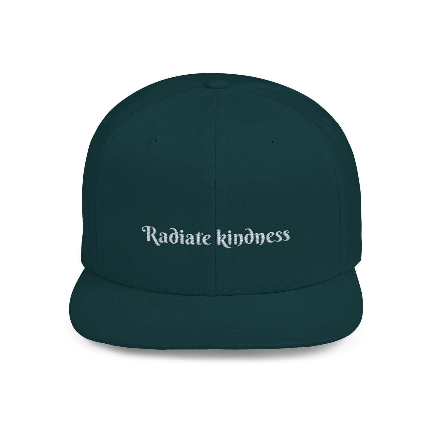 Flat Bill Snapback Hat — 'Radiate Kindness' Embroidered White Cap