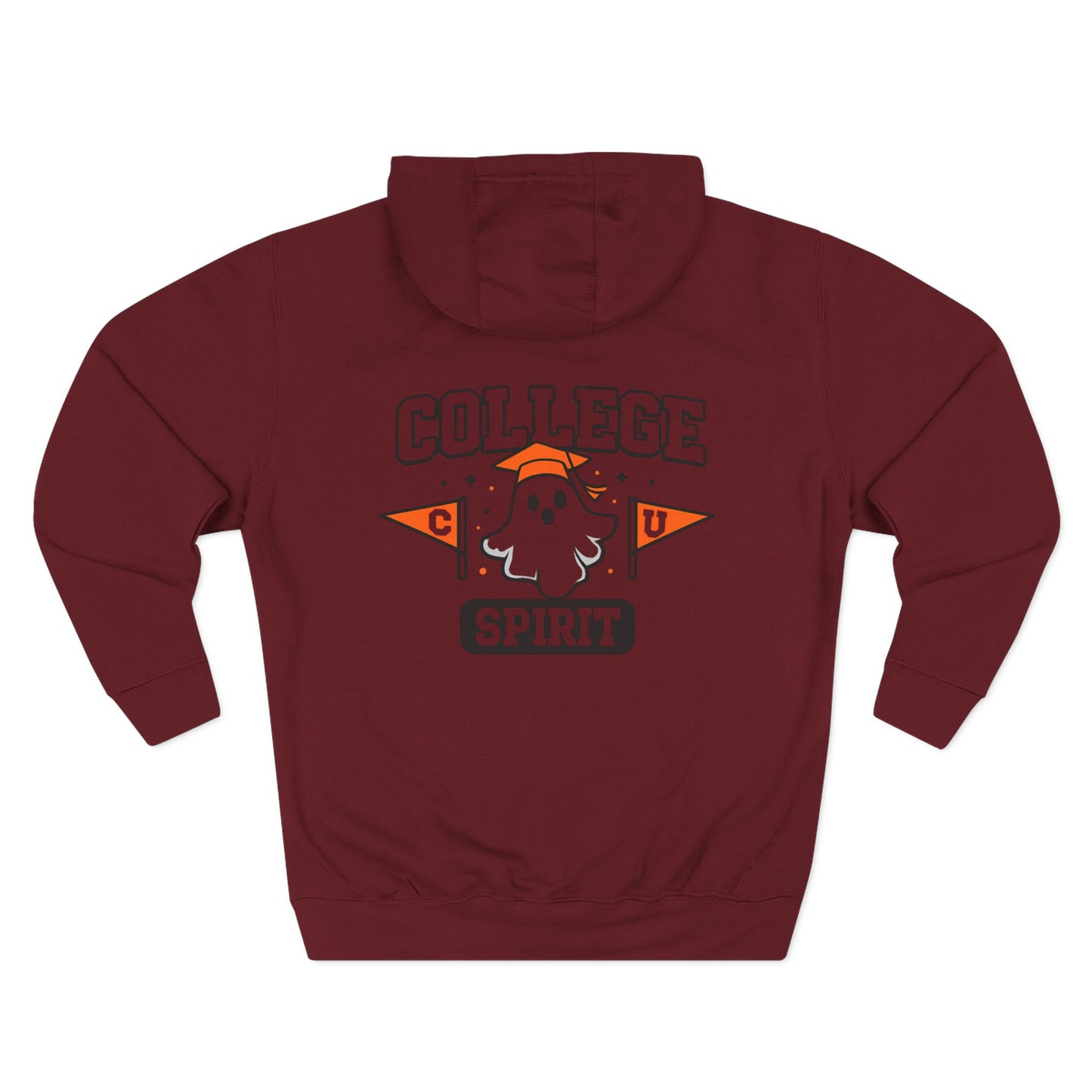 College Spirit Hoodie — Cute Ghost Mascot with Pennants