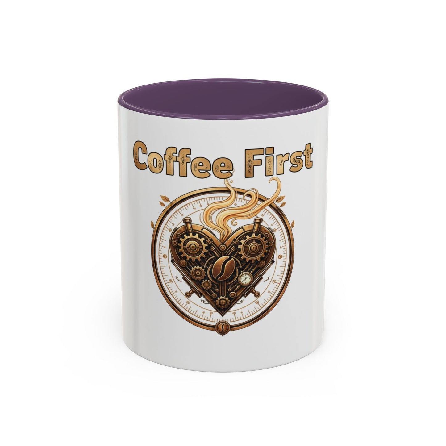 Coffee First Accent Mug — Steampunk Heart Design (11/15oz)