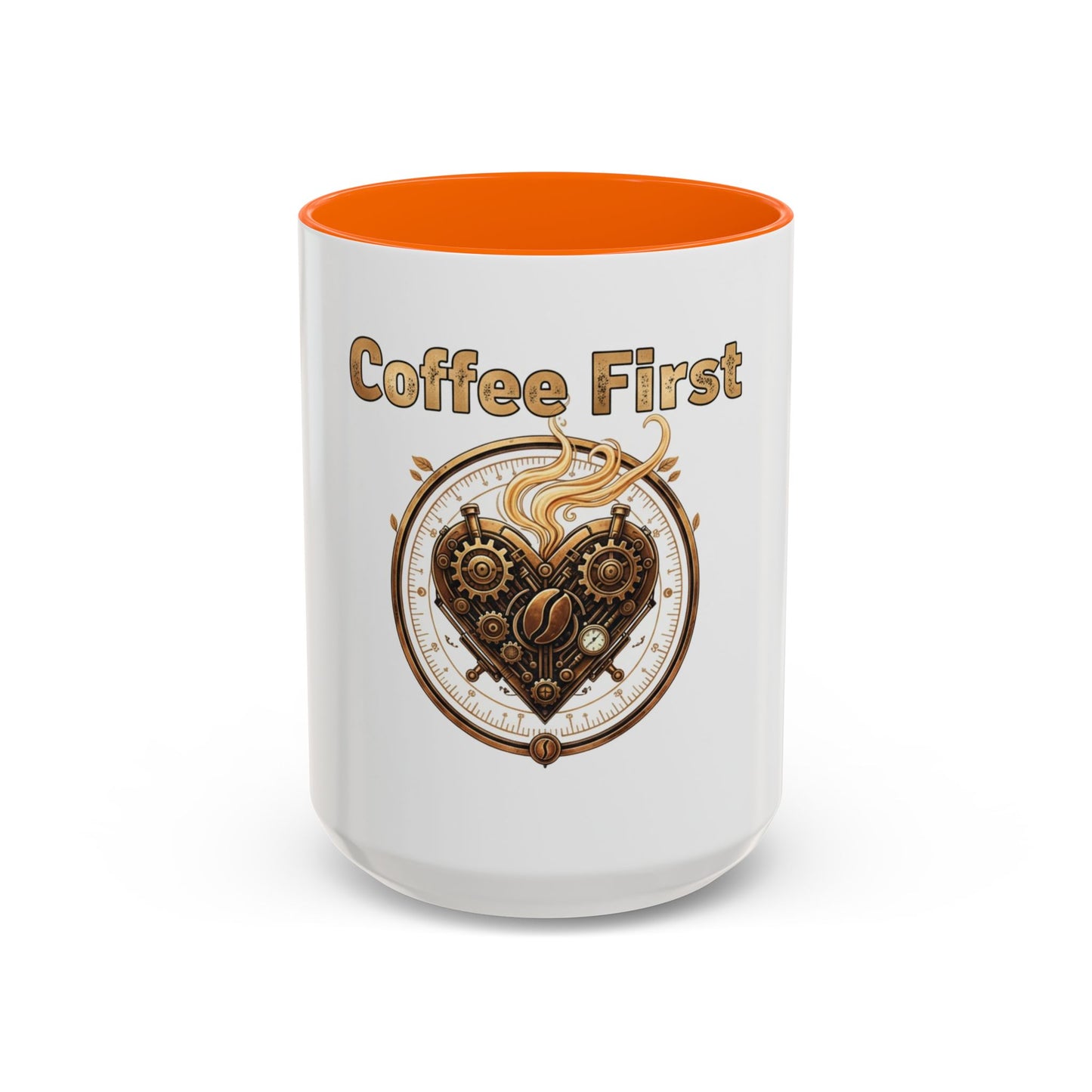 Coffee First Accent Mug — Steampunk Heart Design (11/15oz)