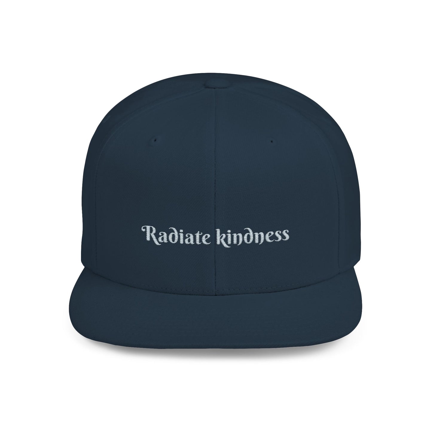 Flat Bill Snapback Hat — 'Radiate Kindness' Embroidered White Cap