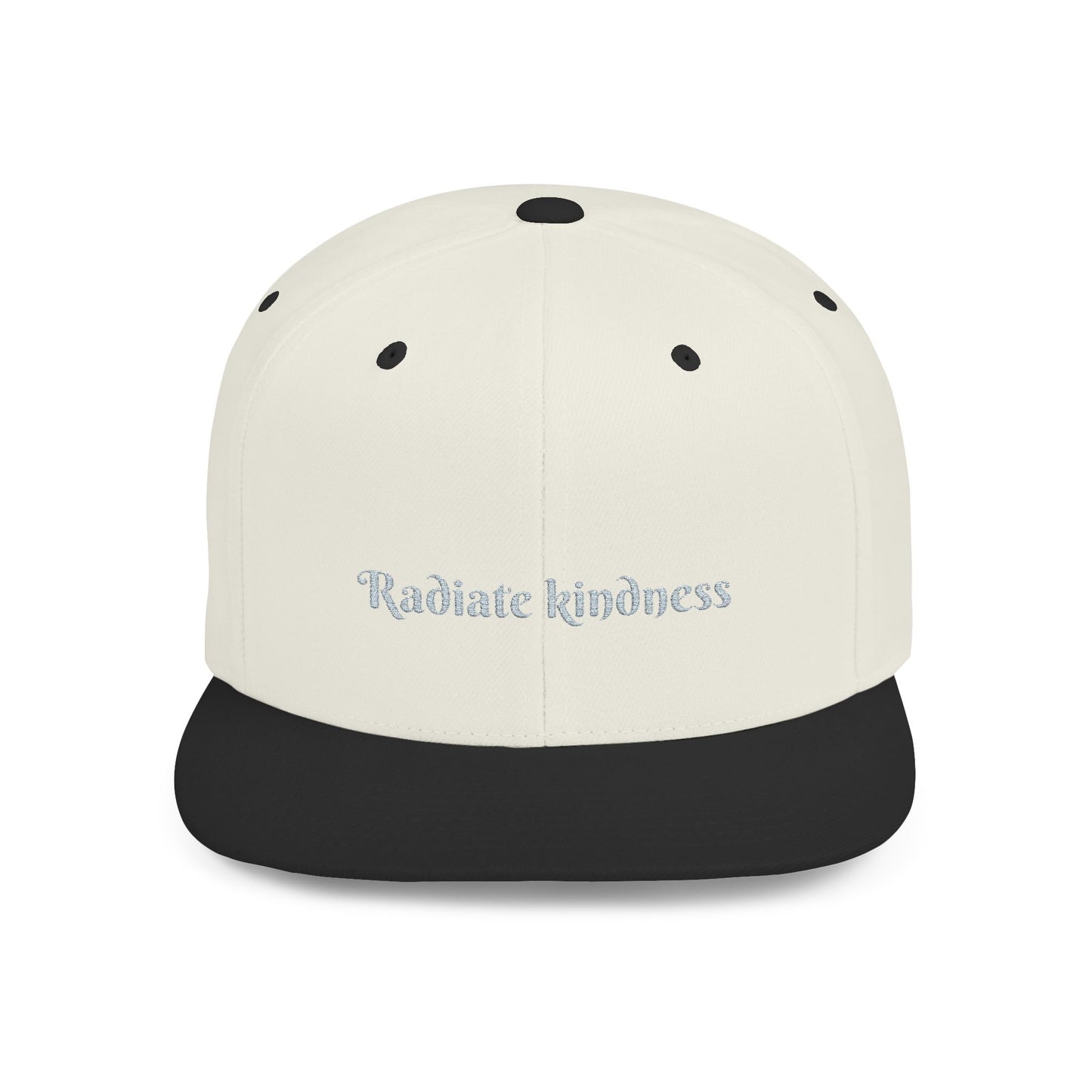 Flat Bill Snapback Hat — 'Radiate Kindness' Embroidered White Cap