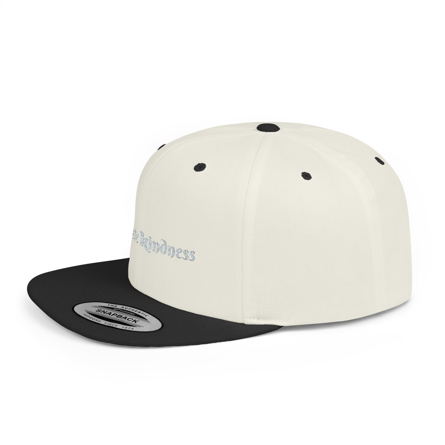 Flat Bill Snapback Hat — 'Radiate Kindness' Embroidered White Cap