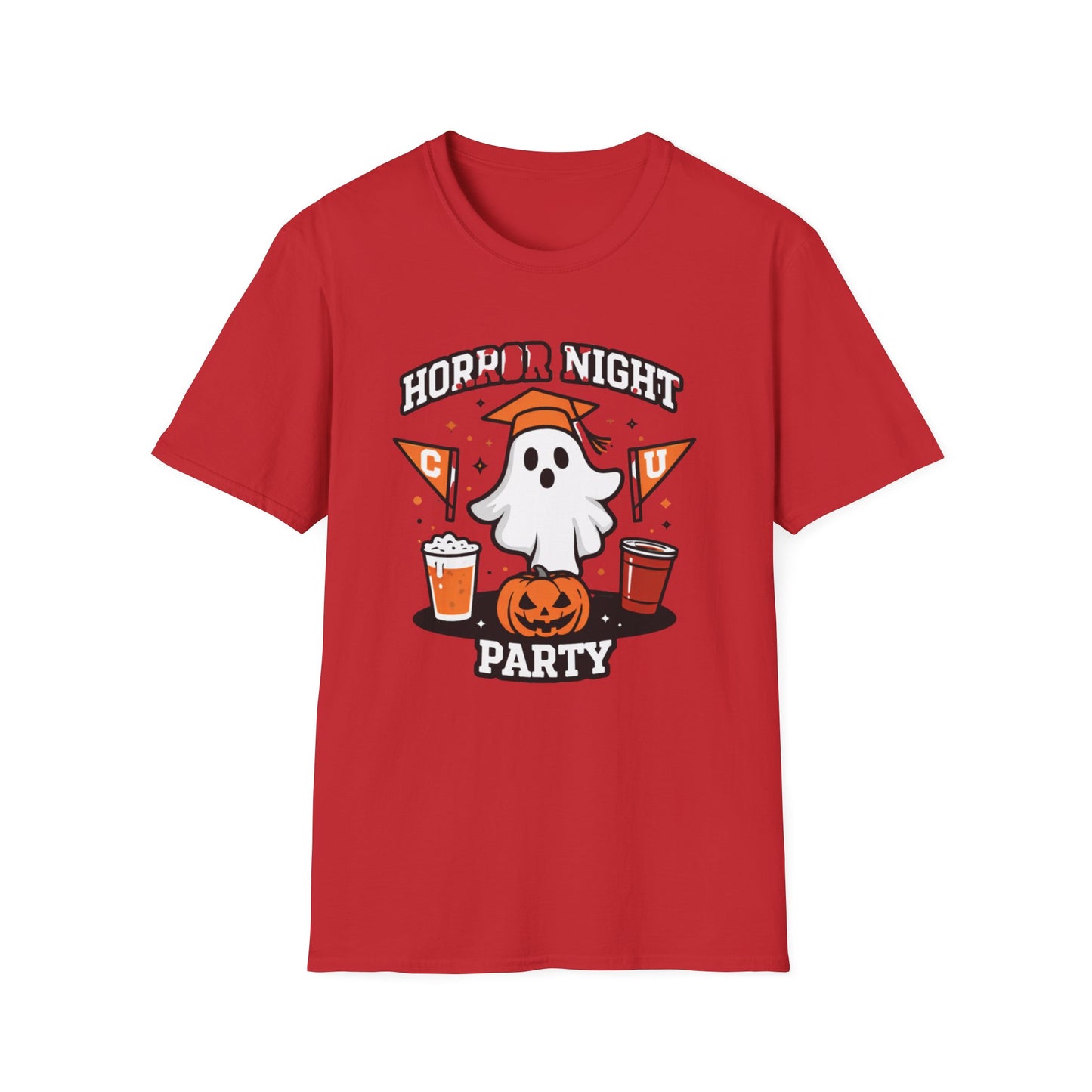 Halloween Ghost Party T-Shirt — "Horror Night Party" Cute Pumpkin & Drinks Tee
