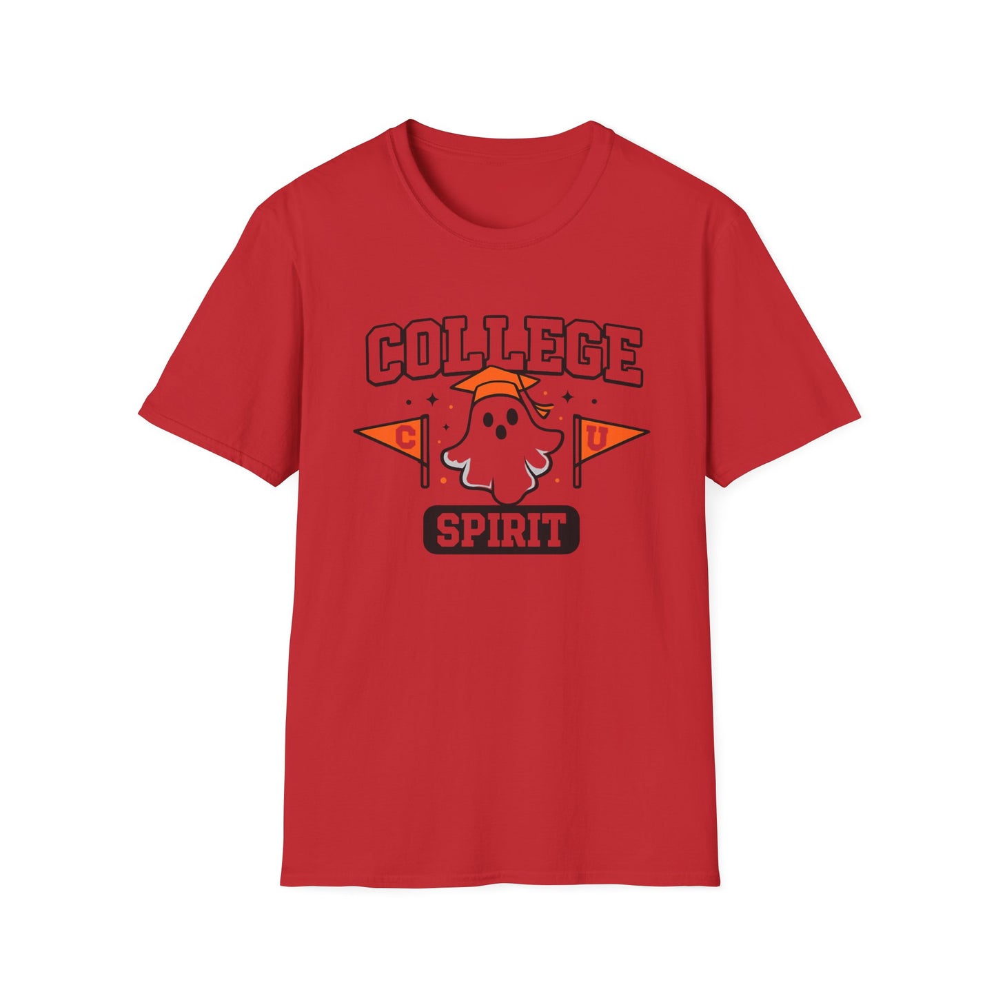 College Spirit T-Shirt — Cute Ghost Mascot with Pennants