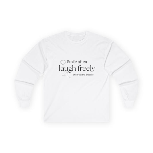 Long Sleeve Tee — "Smile often, laugh freely" Minimal Inspirational Shirt