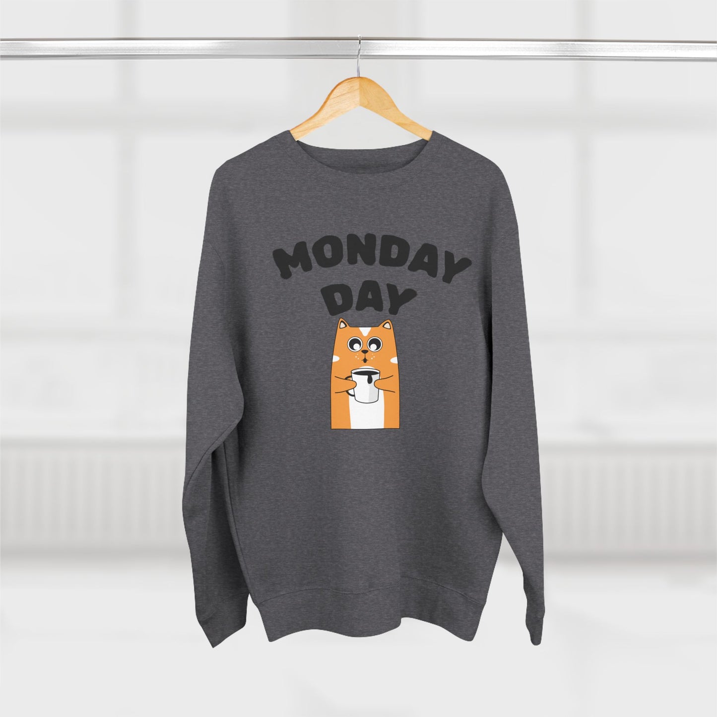 Monday Day Sweatshirt — Cute Coffee Cat Graphic Crewneck