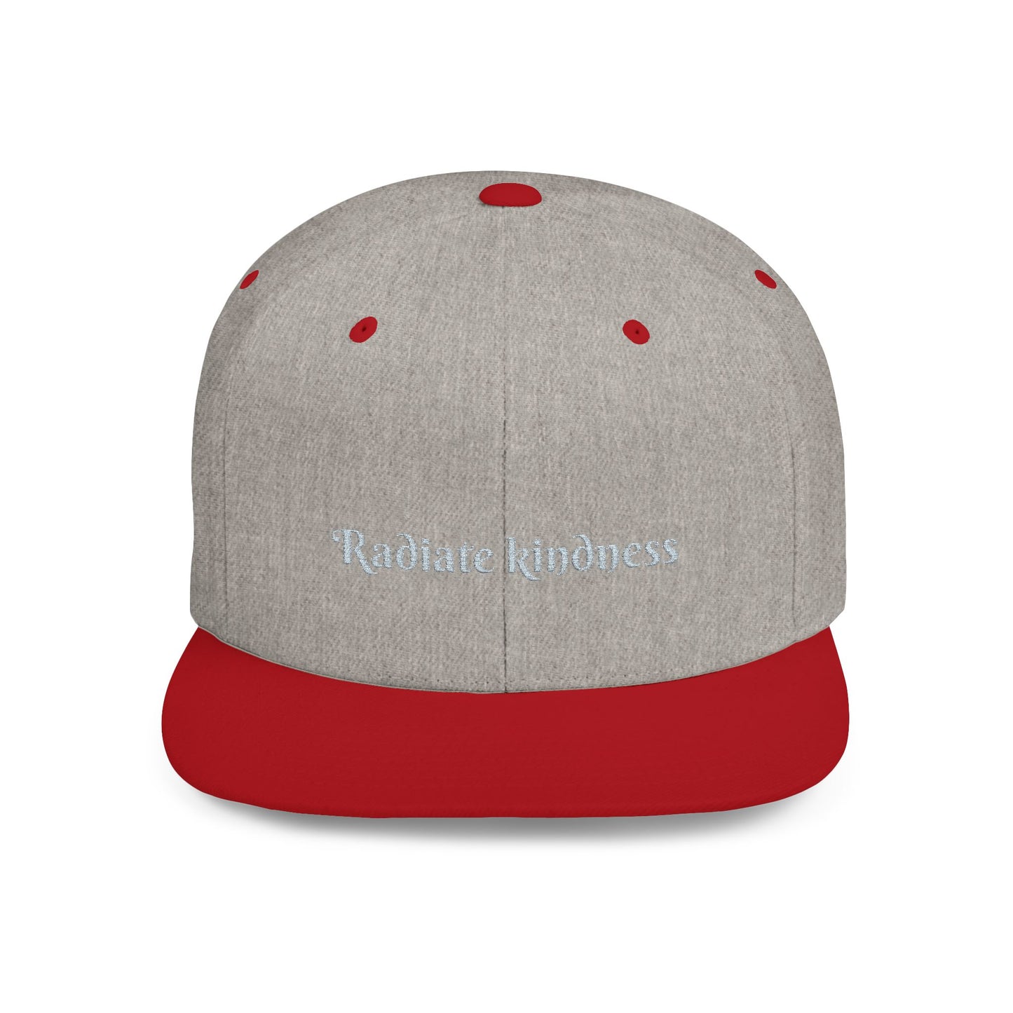 Flat Bill Snapback Hat — 'Radiate Kindness' Embroidered White Cap