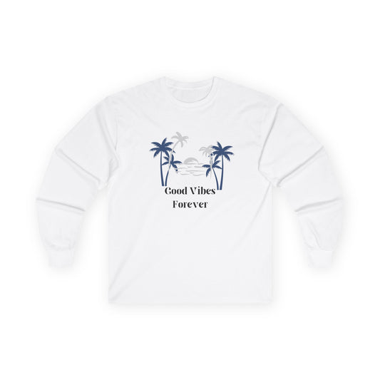 Long Sleeve Tee — "Good Vibes Forever" Palm Tree Beach Shirt
