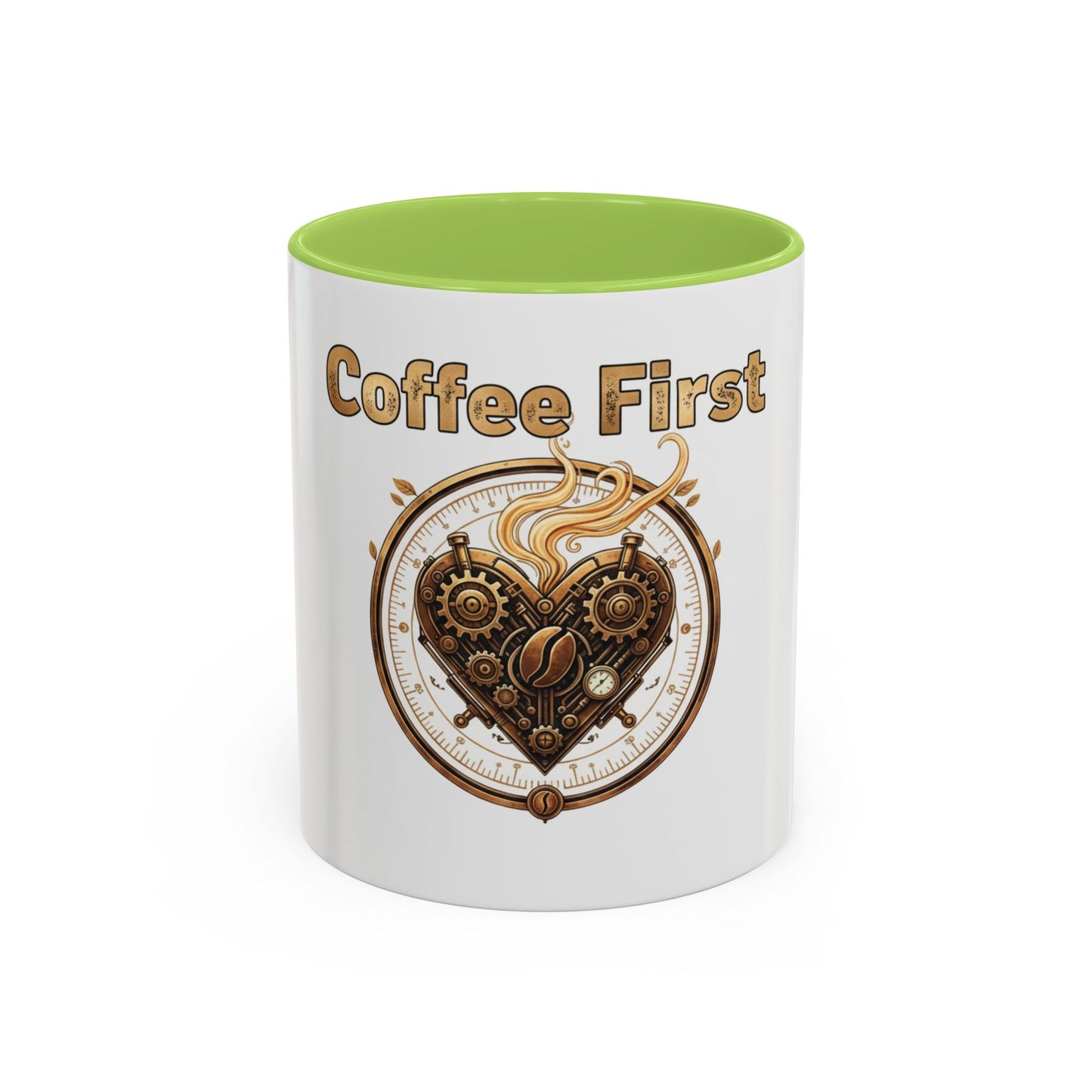 Coffee First Accent Mug — Steampunk Heart Design (11/15oz)