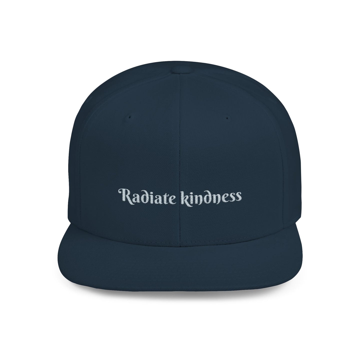 Flat Bill Snapback Hat — 'Radiate Kindness' Embroidered White Cap