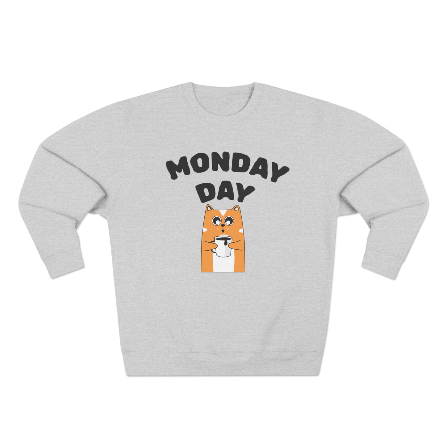 Monday Day Sweatshirt — Cute Coffee Cat Graphic Crewneck