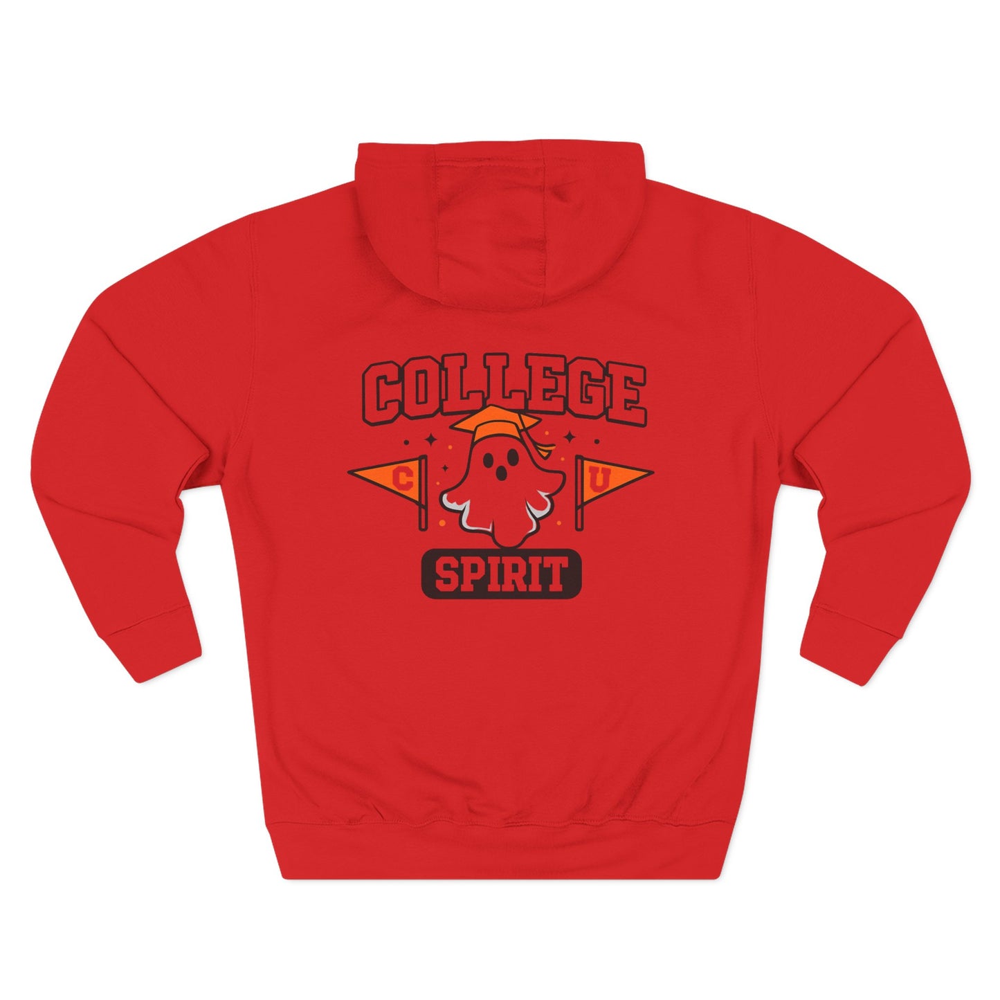 College Spirit Hoodie — Cute Ghost Mascot with Pennants