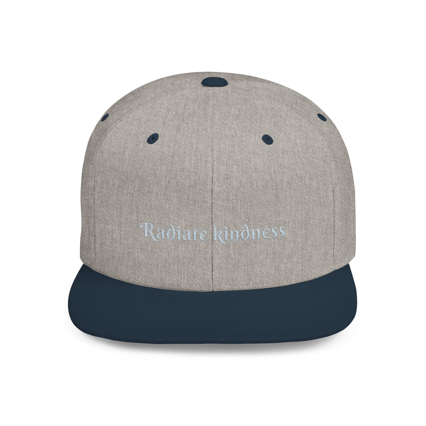 Flat Bill Snapback Hat — 'Radiate Kindness' Embroidered White Cap