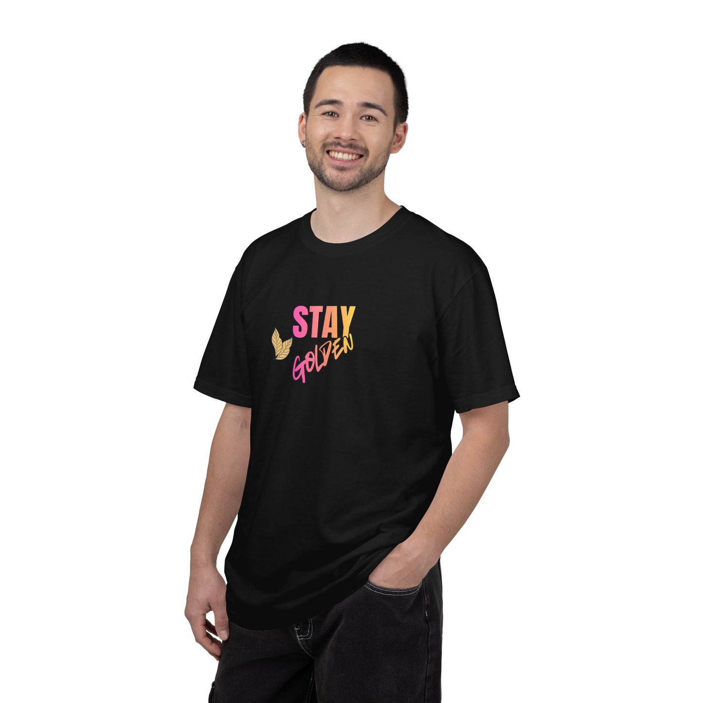 Stay Golden T-Shirt — Retro Pink & Gold Graphic Tee