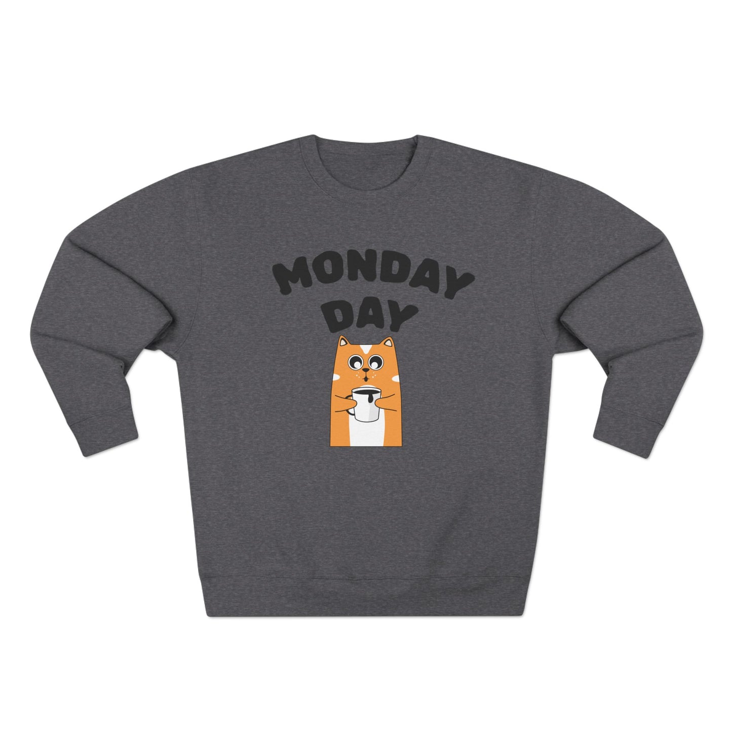 Monday Day Sweatshirt — Cute Coffee Cat Graphic Crewneck