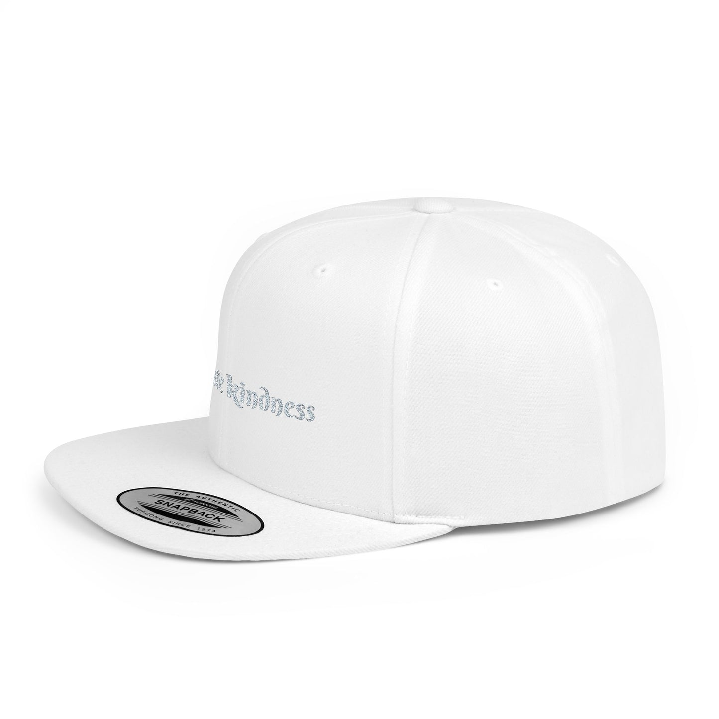 Flat Bill Snapback Hat — 'Radiate Kindness' Embroidered White Cap