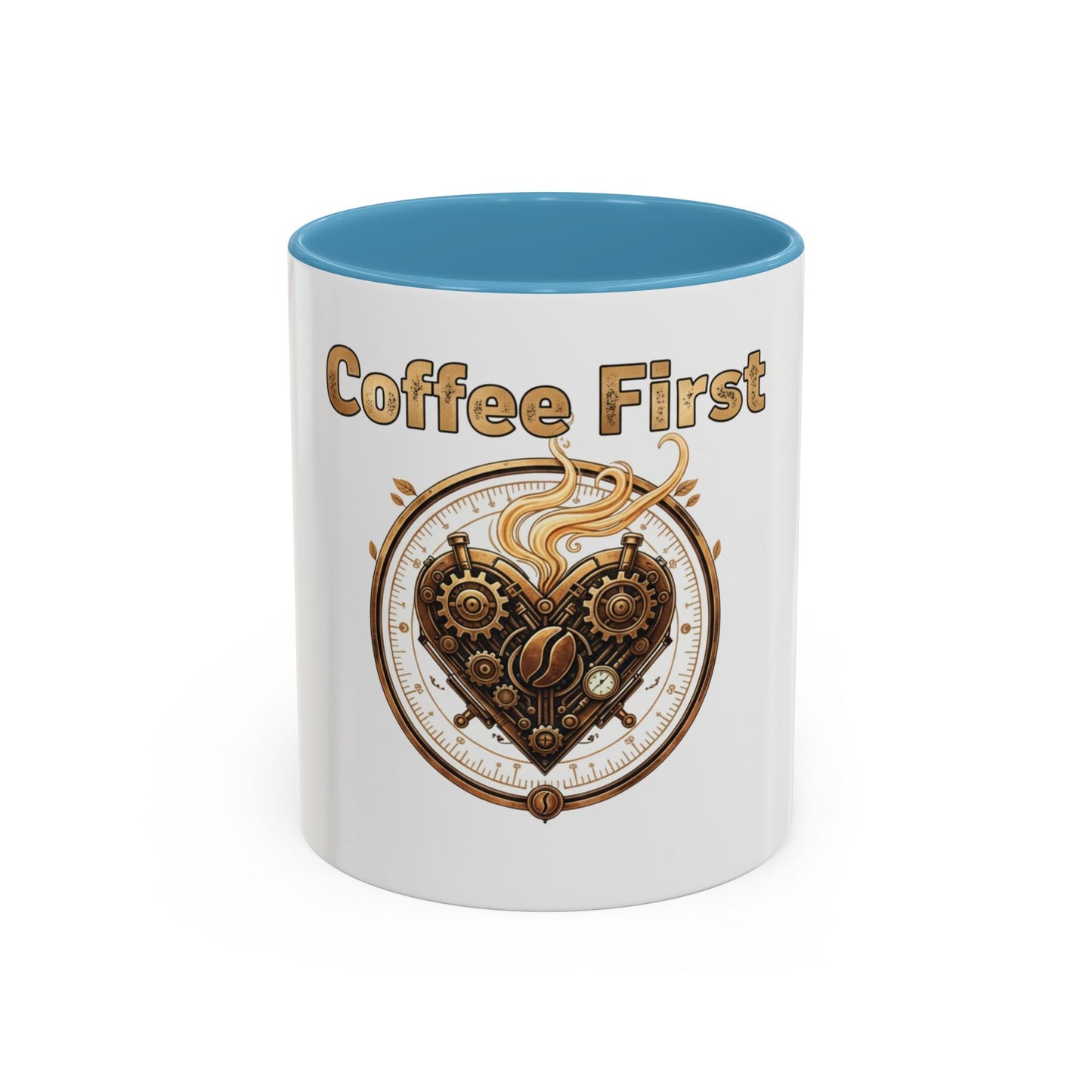 Coffee First Accent Mug — Steampunk Heart Design (11/15oz)